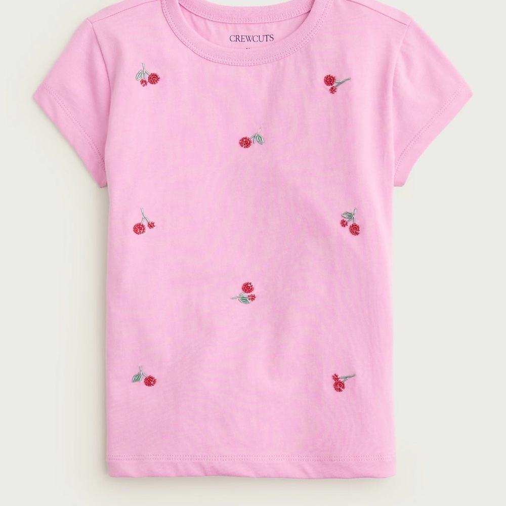 Crewcuts Pink Tee with Cherry Embroidery size S 6-7
